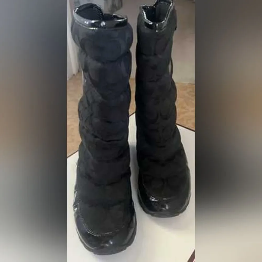 Coach JORDY Designer Patent Leather Women Snow Winter Boots Black Signature 10B